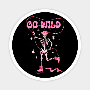 Go Wild! Cute dancing skeleton in cowboy boots and western hat with pink snake Magnet